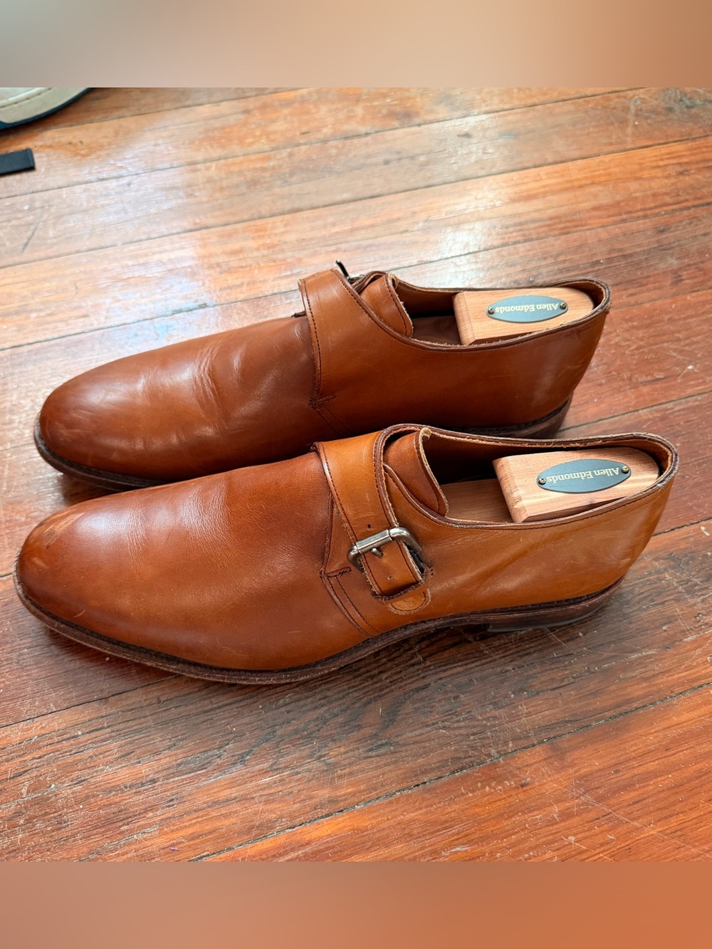 Allen Edmonds Single Monk Strap Leather Shoes - Brown